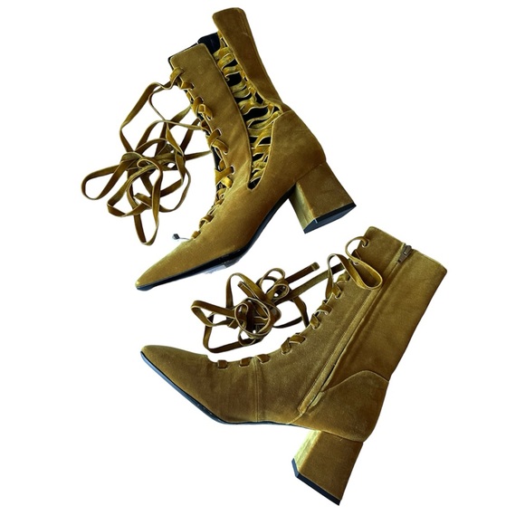 ZIMMERMANN Lace-Up Velvet Ankle Boots - Mustard BRAND NEW Size 40 - Picture 7 of 12